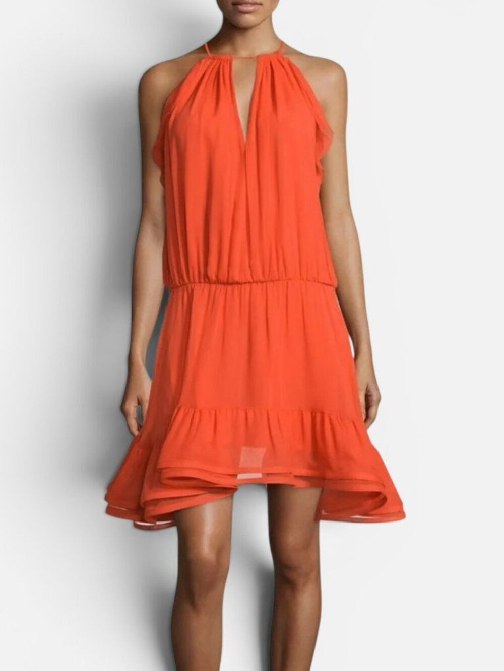 Alexis Orange Silk Halter Monic Dress Medium Ruffle Hem Wedding Guest Cocktail